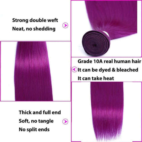 Purple 10A Grade Silver #1B/ purple  3/4 Straight BUNDLES with CLOSURE.