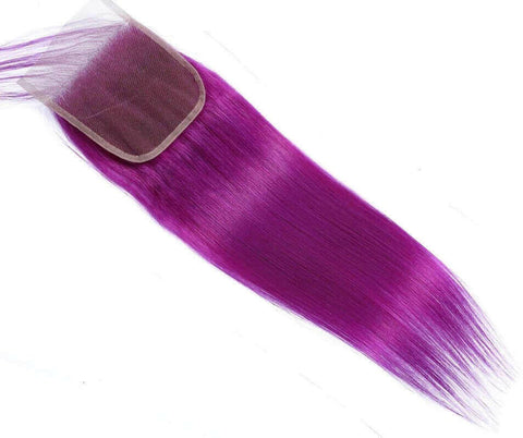 Purple 10A Grade Silver #1B/ purple  3/4 Straight BUNDLES with CLOSURE.