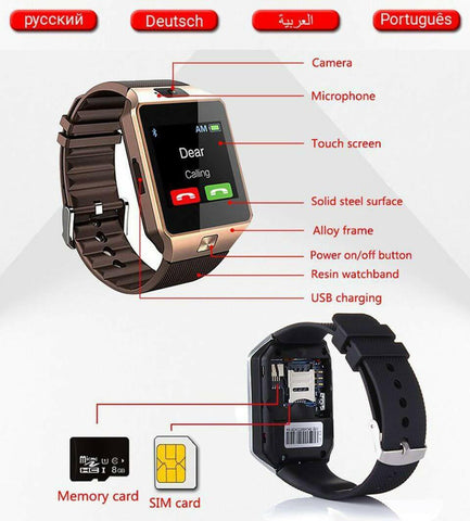 Bluetooth android smart watch with Camera Clock SIM TF Slot smartwatch.