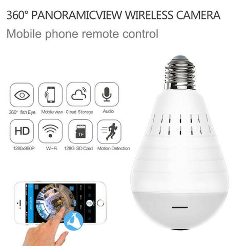 Wireless Panoramic VR bulb Camera HD WIFI Bulb Light IP Camera FishEye.