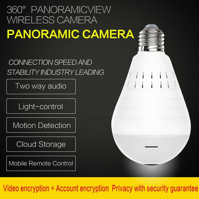 Wireless Panoramic VR bulb Camera HD WIFI Bulb Light IP Camera FishEye.