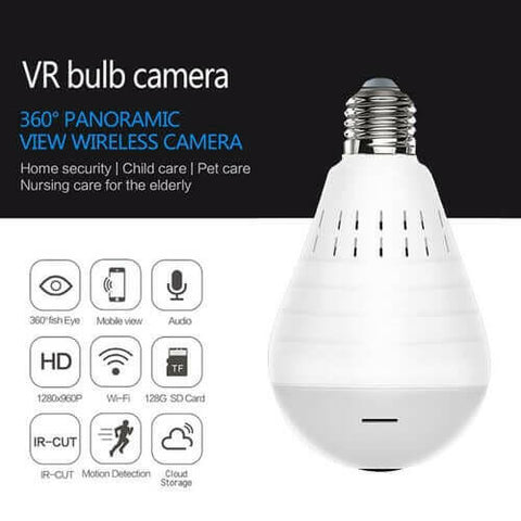 Wireless Panoramic VR bulb Camera HD WIFI Bulb Light IP Camera FishEye.