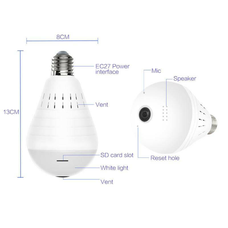 Wireless Panoramic VR bulb Camera HD WIFI Bulb Light IP Camera FishEye.