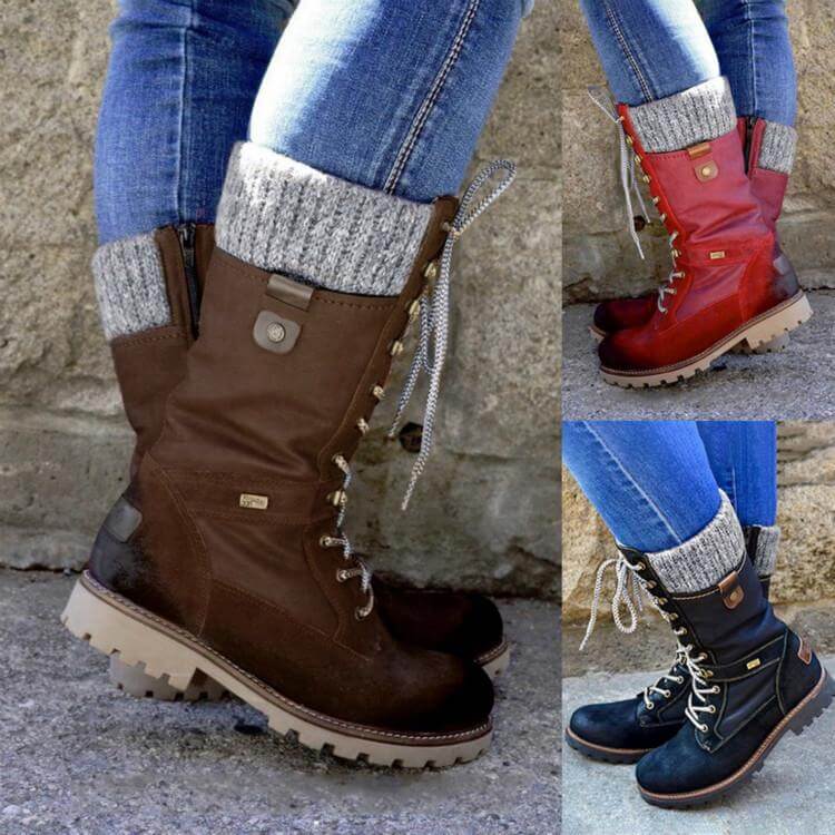 Winter Shoes Women Boots Basic Mid-Calf Boots Round Toe Zip