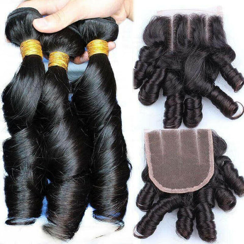 10A Grade 3/4 Romance Curl Fumi Human Hair bundles with 4x4 Closures &.