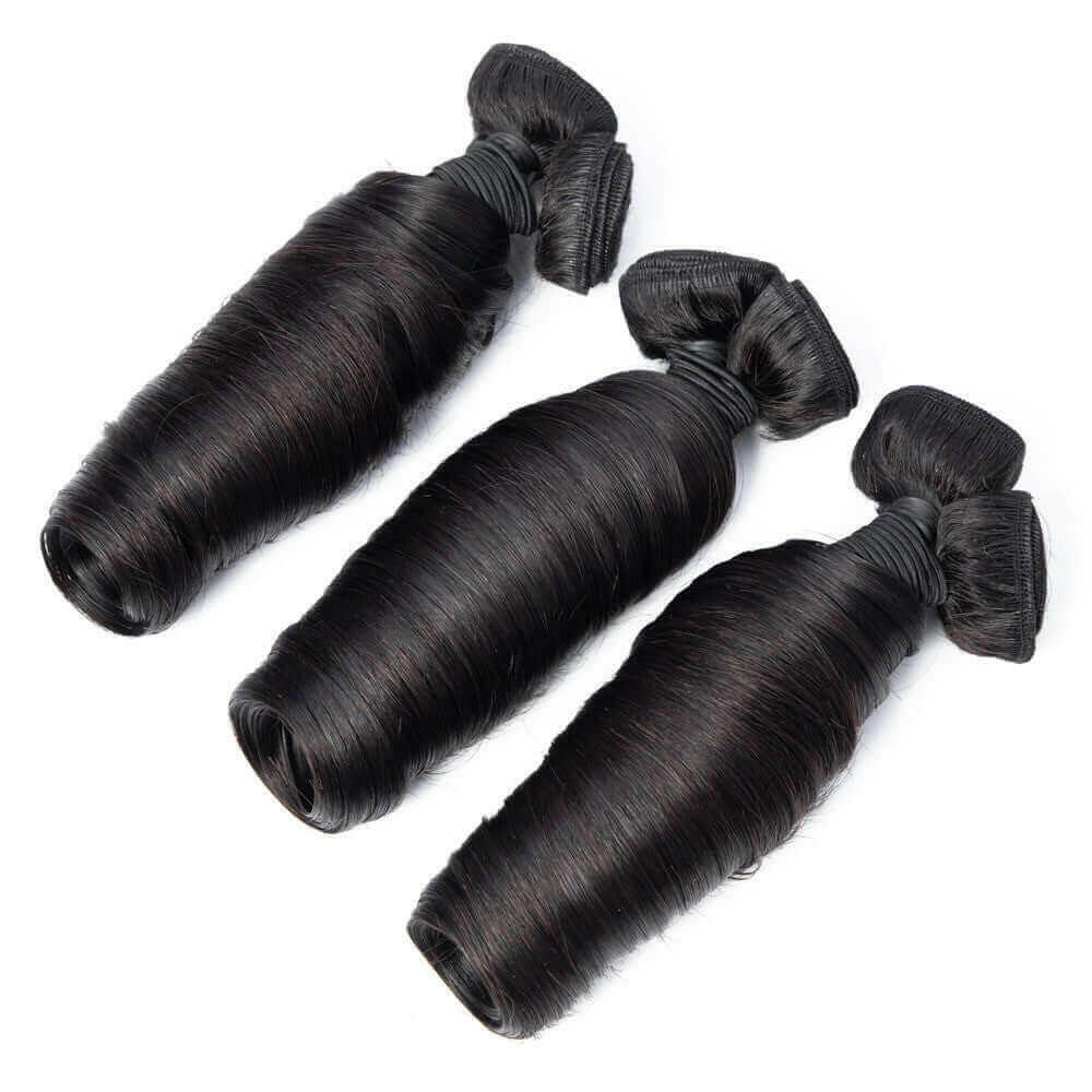 10A Grade 3/4 Straight Bouncy Curl Fumi Human Hair bundles with 4x4 Cl