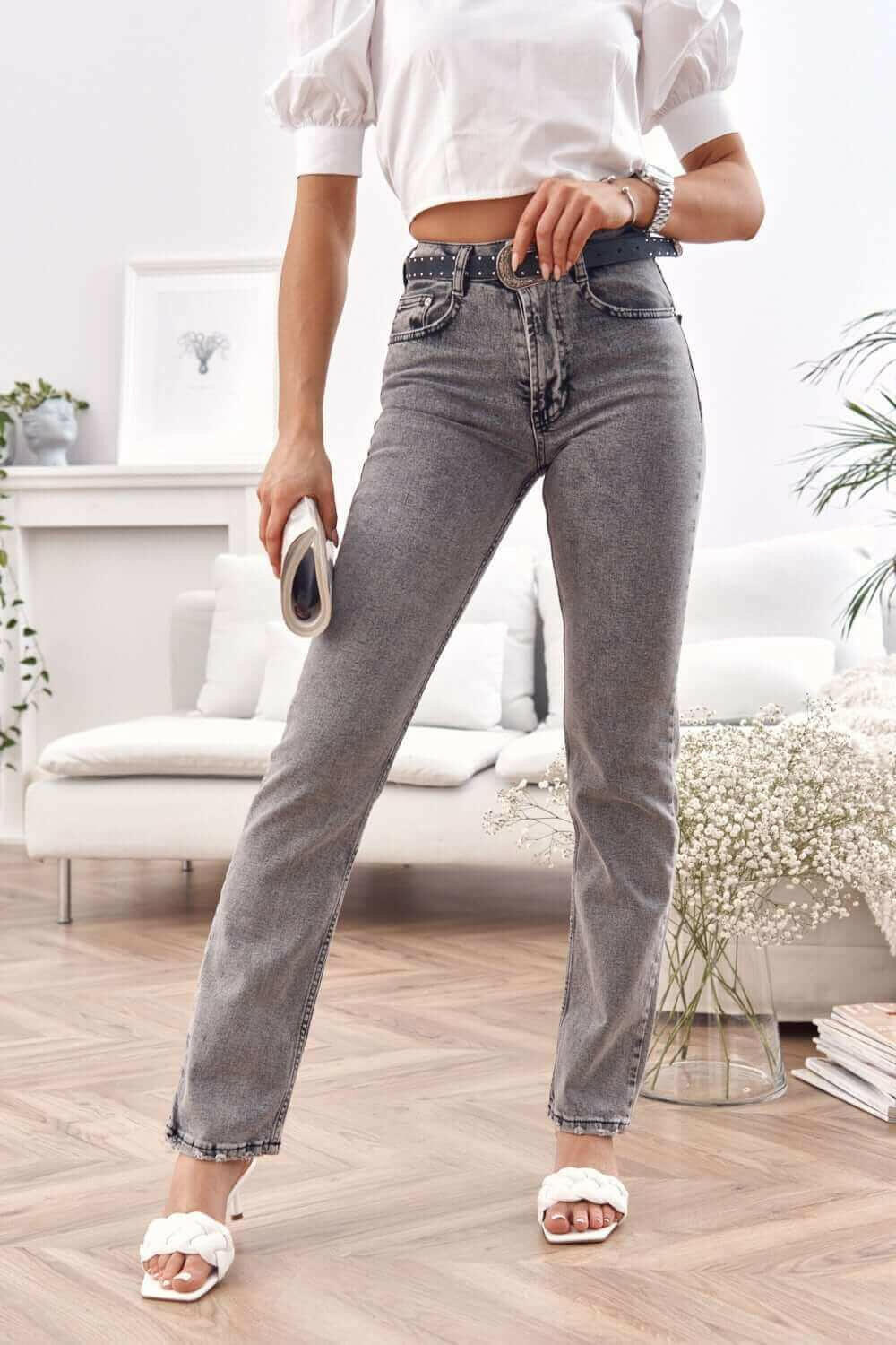 Denim jeans with a straight belt, dark gray RR2069