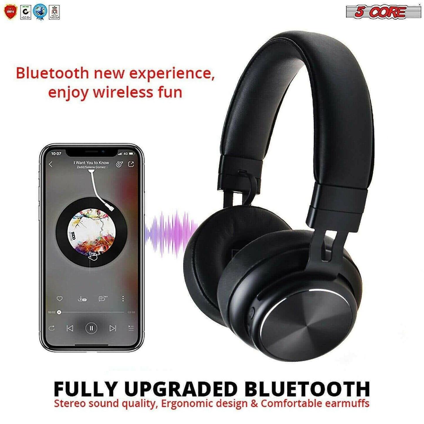 5Core Premium Headphone inbuilt Mic Over Ear Wireless Headset.