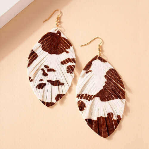 Animal Print Feather Dangling Earrings.