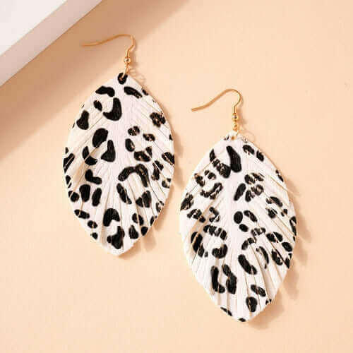 Animal Print Feather Dangling Earrings.