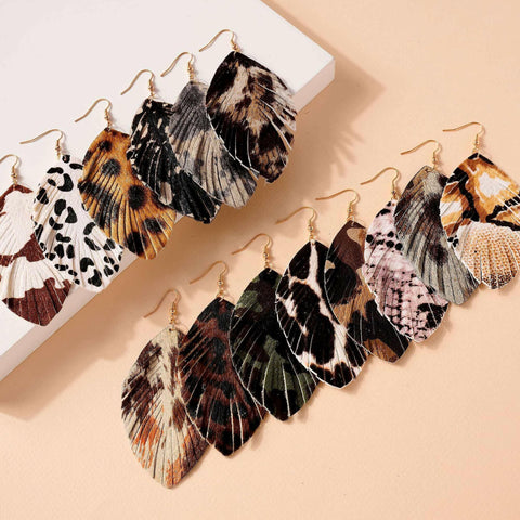 Animal Print Feather Dangling Earrings.