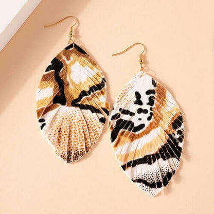 Animal Print Feather Dangling Earrings.