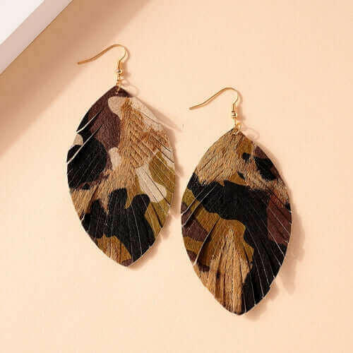 Animal Print Feather Dangling Earrings.