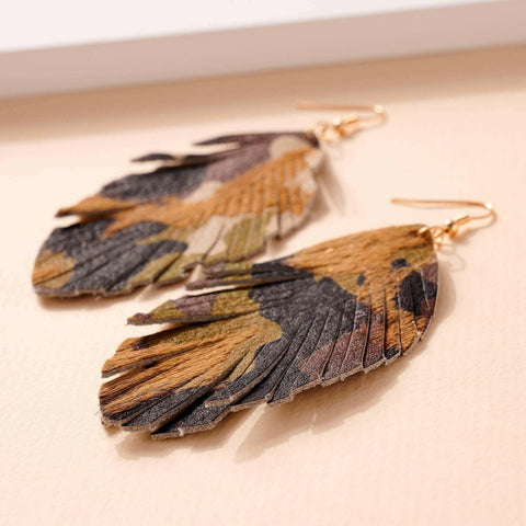 Animal Print Feather Dangling Earrings.