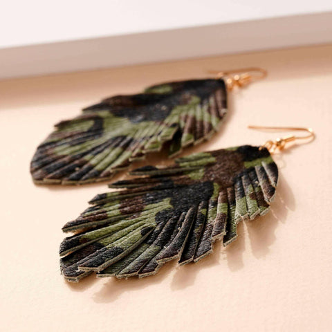 Animal Print Feather Dangling Earrings.