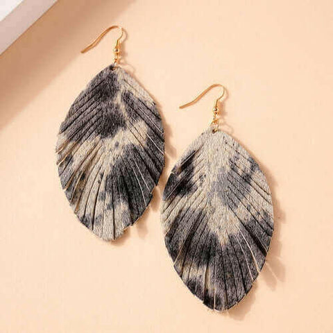 Animal Print Feather Dangling Earrings.