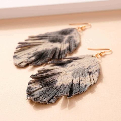 Animal Print Feather Dangling Earrings.