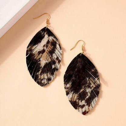 Animal Print Feather Dangling Earrings.