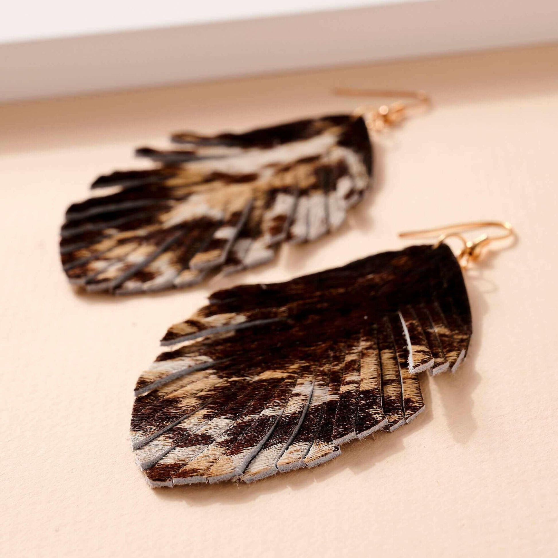 Animal Print Feather Dangling Earrings.