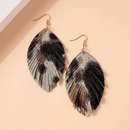 Animal Print Feather Dangling Earrings.