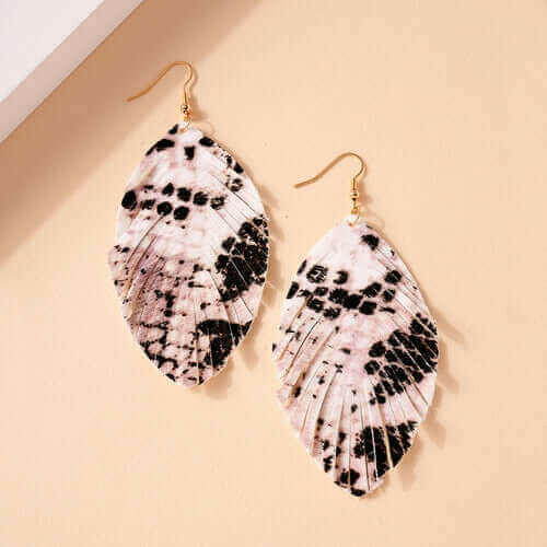 Animal Print Feather Dangling Earrings.