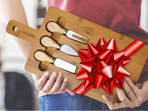 Bamboo Cheese Board and Knife Set - 12x8 inch Charcuterie Board