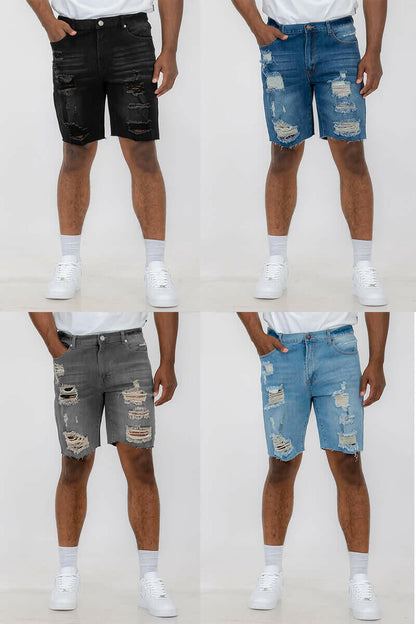 Washed Distressed Denim Shorts.