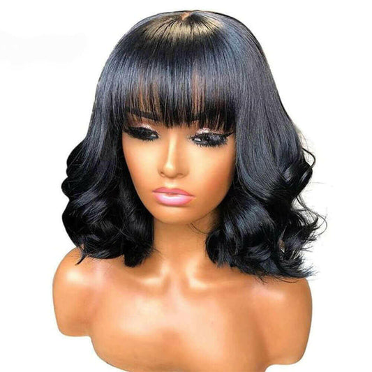 Short Bob Body Wave Human Hair Wig with Bang.