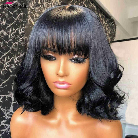 Short Bob Body Wave Human Hair Wig with Bang.