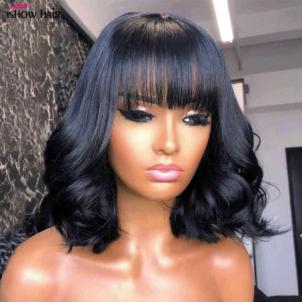 Short Bob Body Wave Human Hair Wig with Bang.