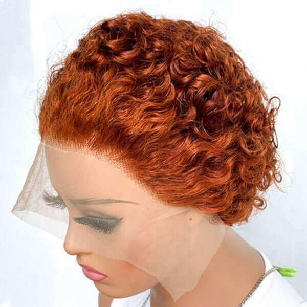 Ombre Short Pixie Cut 13x4x1 T Lace Front Curly Human Hair Wigs 8 Inch.