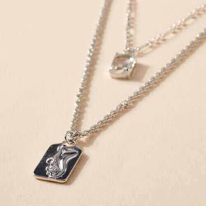 Glass Stone Coin Charm Layered Necklace.