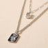 Glass Stone Coin Charm Layered Necklace