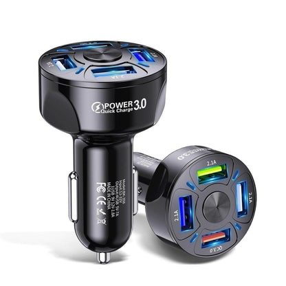 2 PACK PBG LED 4 Port Rapid Car Charger - Charges 4 Devices at once!.