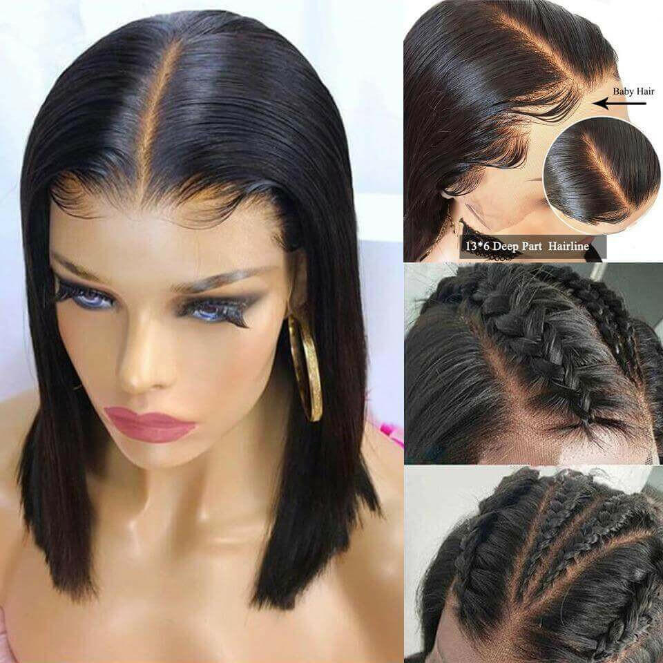 180% Density Straight 4x4 Short Bob 13x4 Lace Front Human Hair Wig