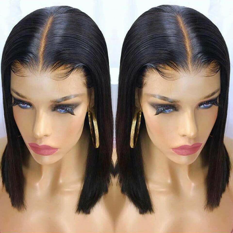 180% Density Straight 4x4 Short Bob 13x4 Lace Front Human Hair Wig.