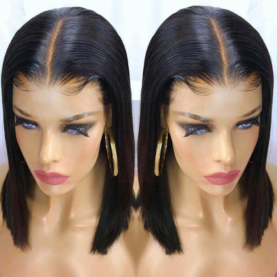 180% Density Straight 4x4 Short Bob 13x4 Lace Front Human Hair Wig