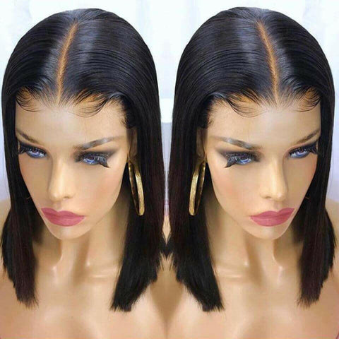 180% Density Straight 4x4 Short Bob 13x4 Lace Front Human Hair Wig.