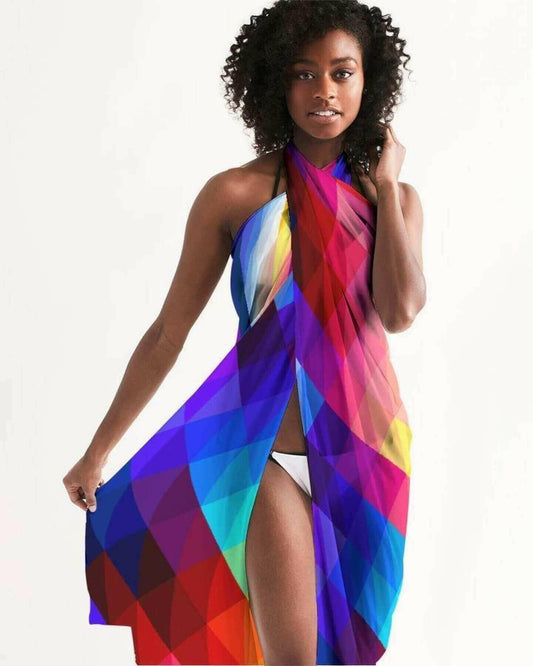 Sheer Sarong Swimsuit Cover Up Wrap / Red Block Multicolor.