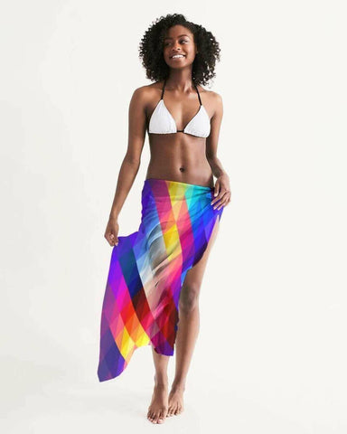 Sheer Sarong Swimsuit Cover Up Wrap / Red Block Multicolor.