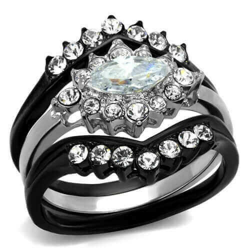 TK2188 - Two-Tone IP Black Stainless Steel Ring with AAA Grade CZ  in.