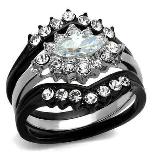 TK2188 - Two-Tone IP Black Stainless Steel Ring with AAA Grade CZ in