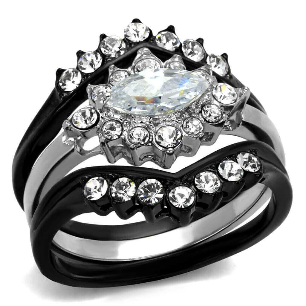 TK2188 - Two-Tone IP Black Stainless Steel Ring with AAA Grade CZ in