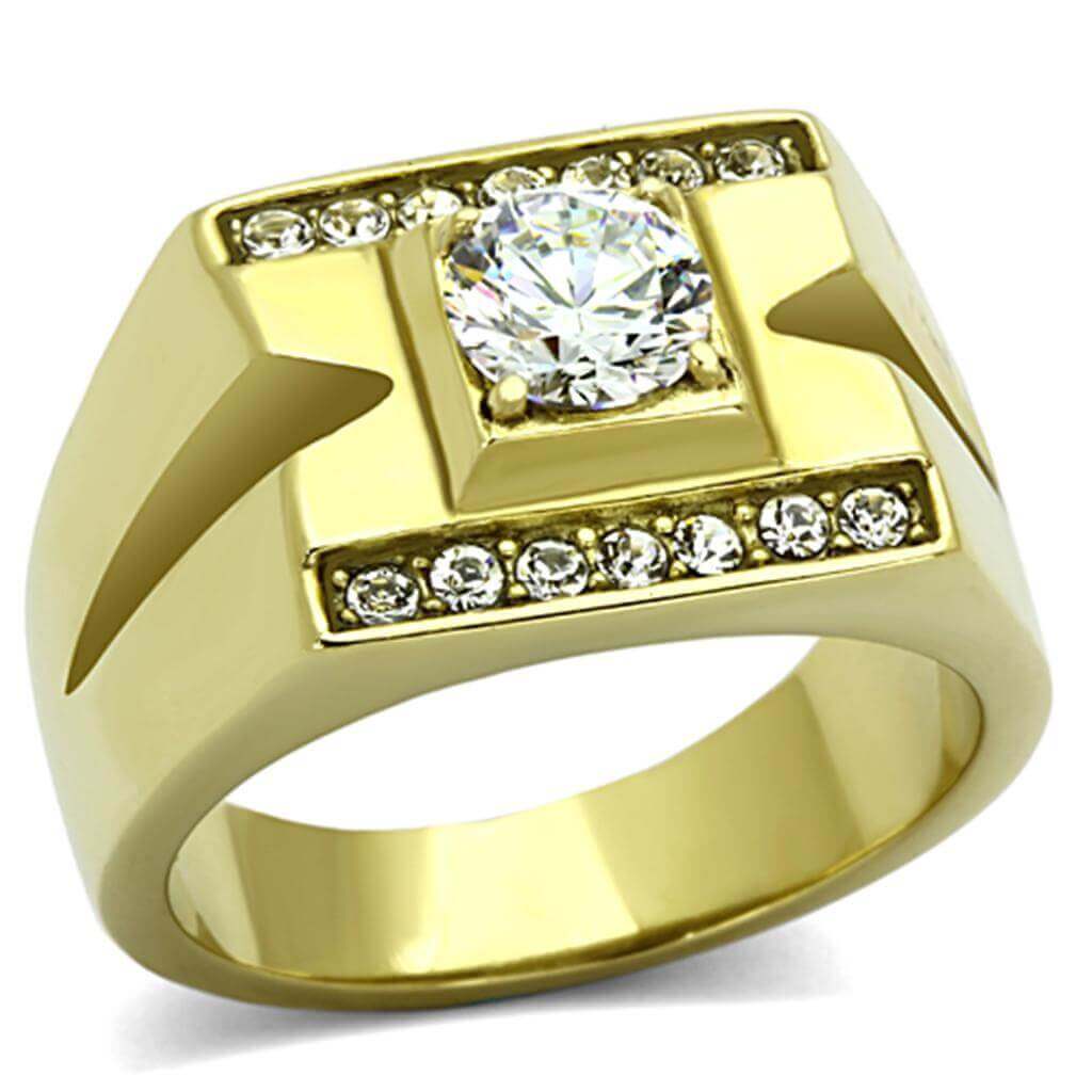 TK777 - IP Gold(Ion Plating) Stainless Steel Ring with AAA Grade CZ