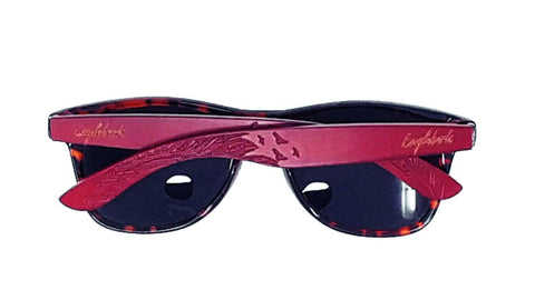 Red Bamboo Tortoise Framed Sunglasses With Wood Case, Artisan Engraved.