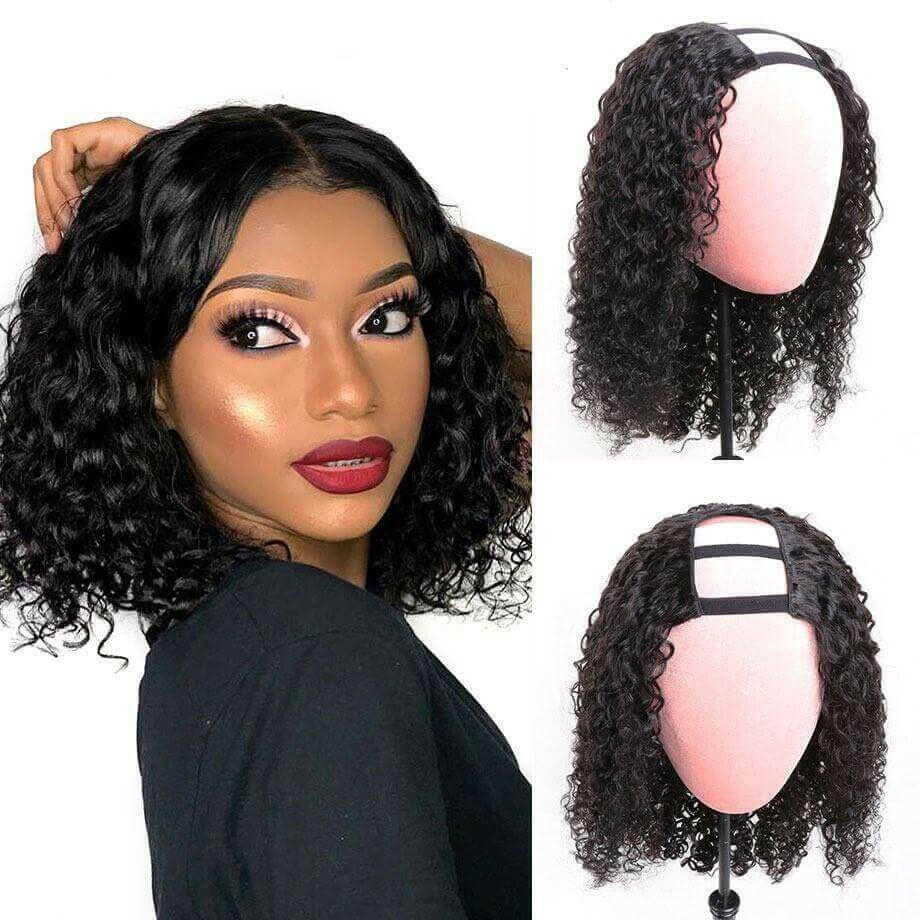 Short Bob U Part Wig Human Hair Water Wave Brazilian Remy Glueless Wig.