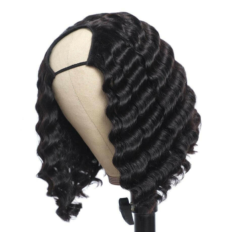 Short Bob U Part Wig Human Hair Loose Deep Wave Brazilian Remy Glueles.