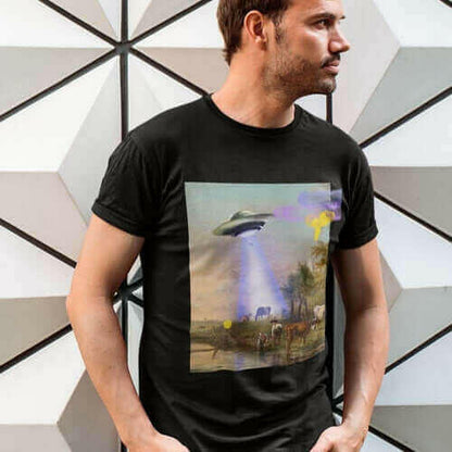 UFO Abducting Cow Jersey Short Sleeve Tee.