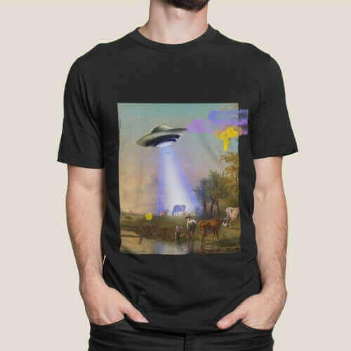 UFO Abducting Cow Jersey Short Sleeve Tee.