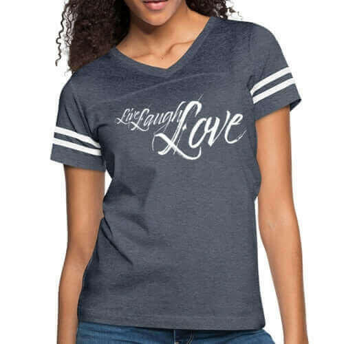 Womens Graphic Vintage Sport T-shirt, Live Laugh Love Illustration.